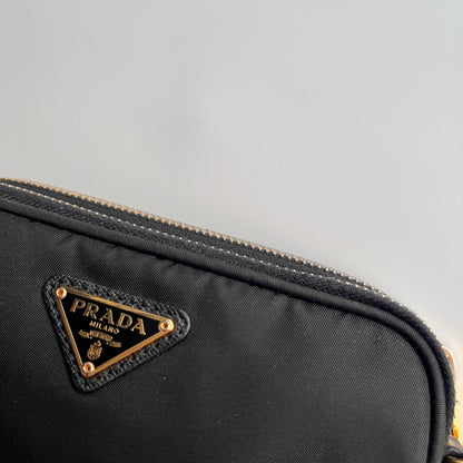 Prada Black Nylon Double Zip Pouch/ Wristlet