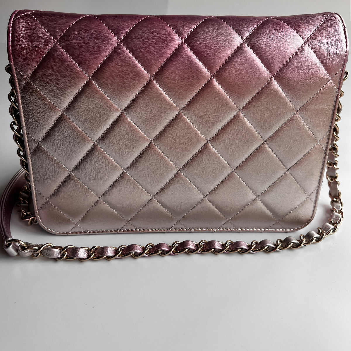 Chanel Quilted Gradient Metallic Lambskin Like A Wallet Flap Crossbody Bag