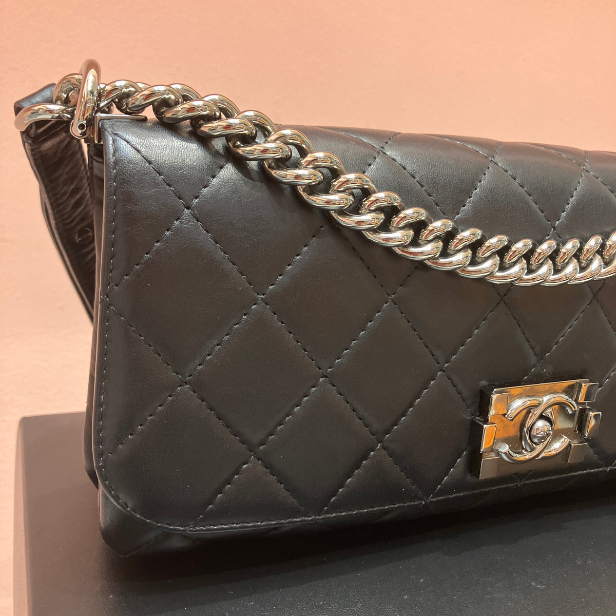 Chanel Boy East West Flap Black Leather Crossbody Clutch Bag