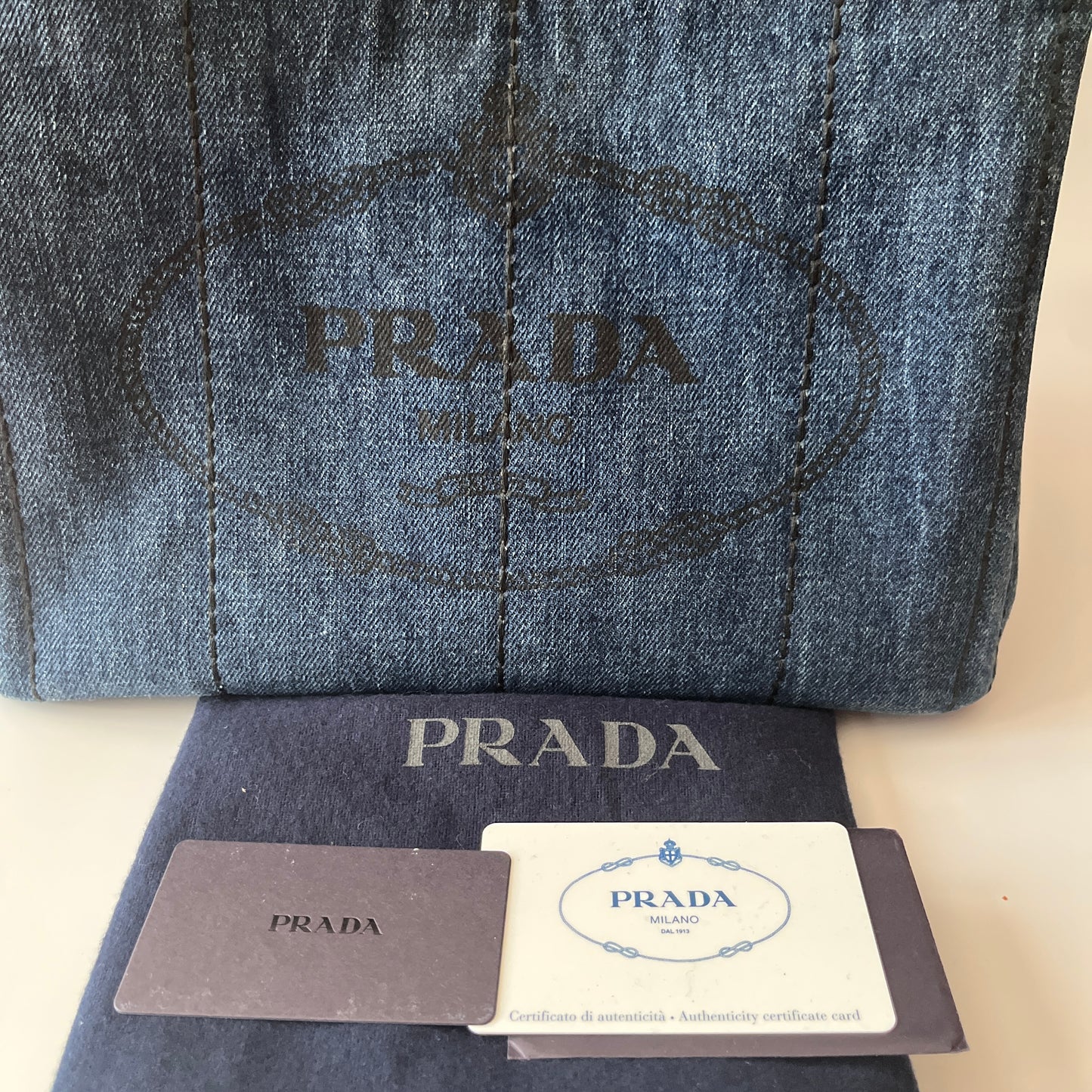 Prada Blue Denim Canapa Top Handle Bag