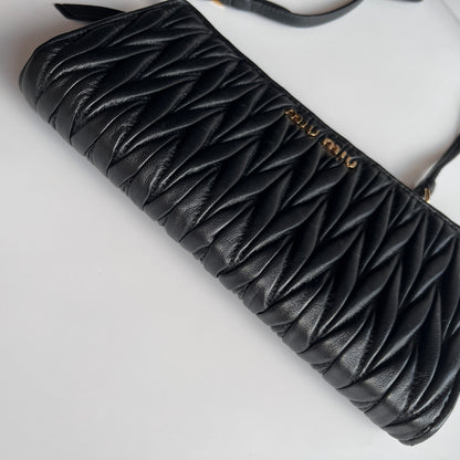 Miu Miu Black Matelasse Leather Wallet On Strap