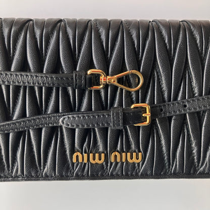Miu Miu Black Matelasse Leather Wallet On Strap