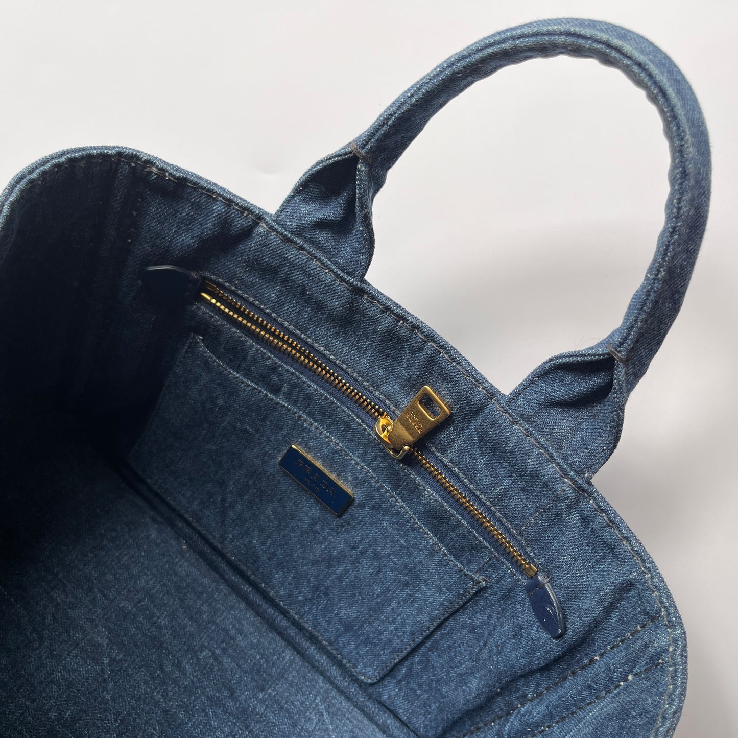 Prada Blue Denim Canapa Top Handle Bag