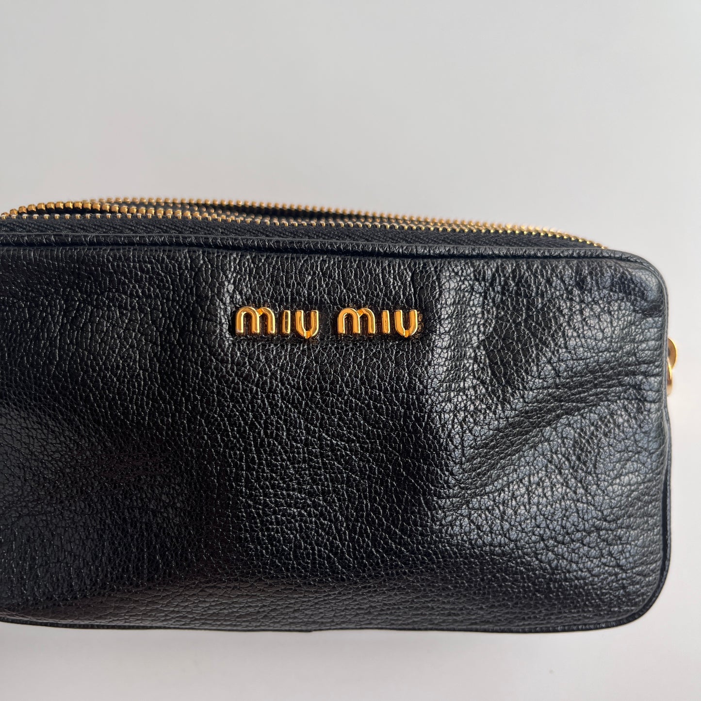 Miu Miu Black Goatskin Madras Double Zip Pochette Clutch