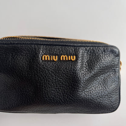 Miu Miu Black Goatskin Madras Double Zip Pochette Clutch