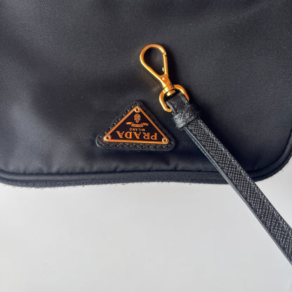 Prada Black Nylon Double Zip Pouch/ Wristlet