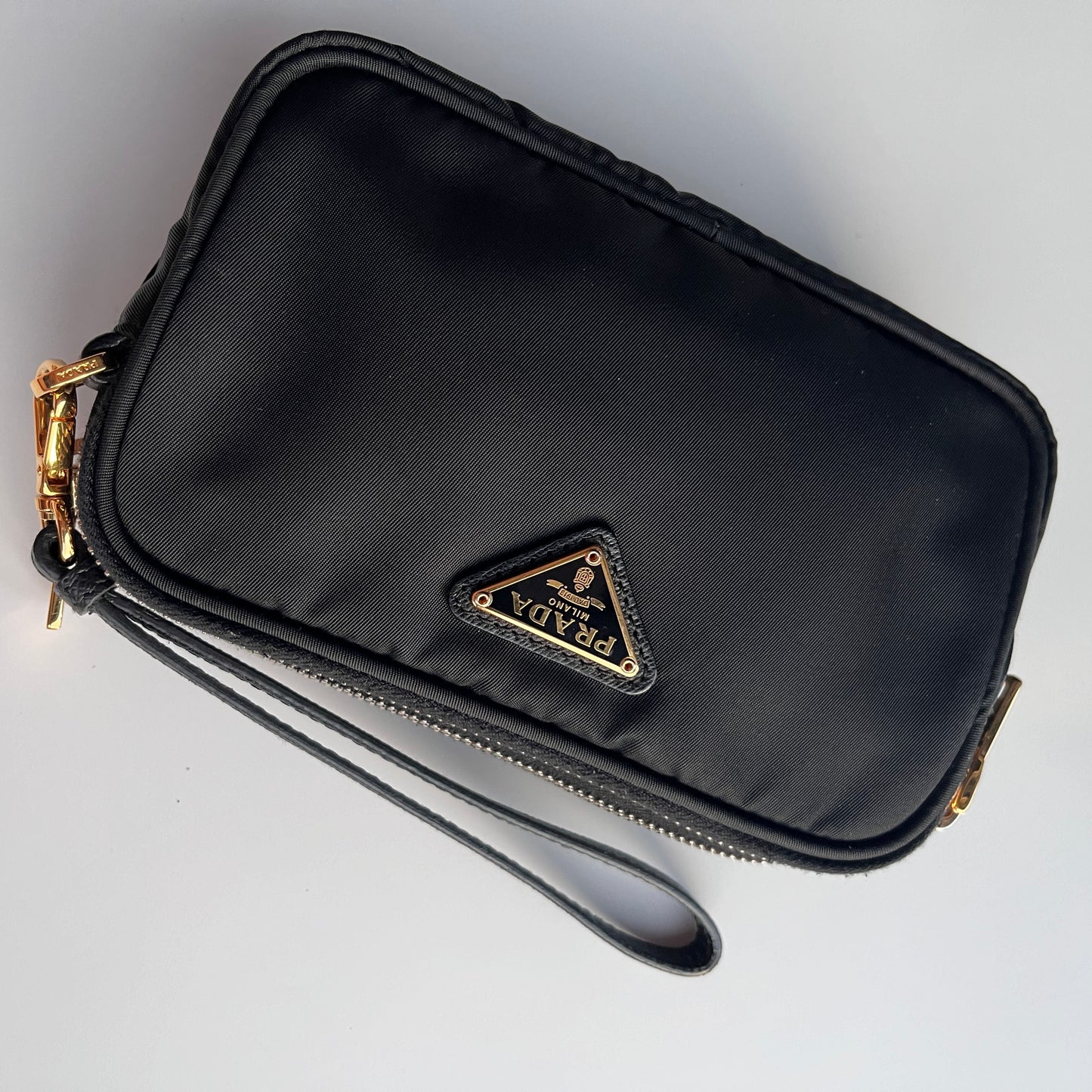 Prada Black Nylon Double Zip Pouch/ Wristlet