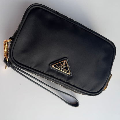 Prada Black Nylon Double Zip Pouch/ Wristlet
