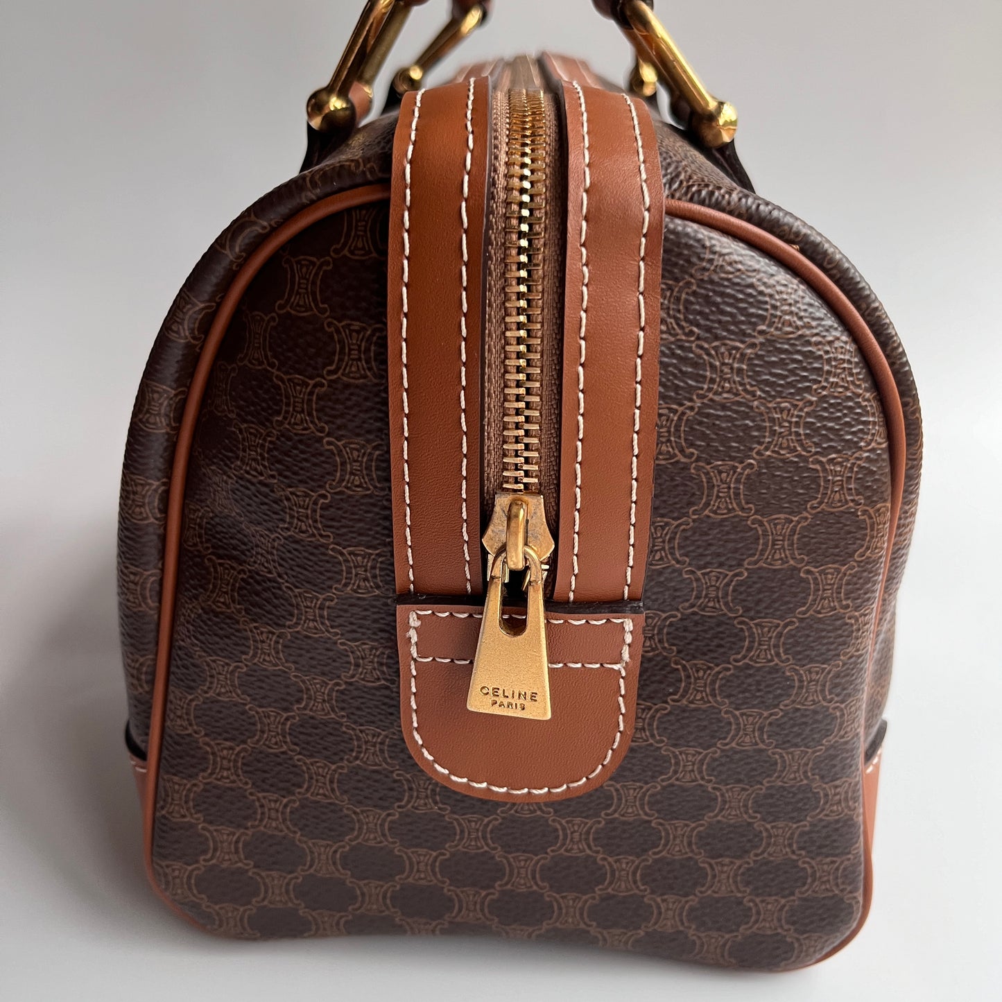 Celine Vintage Macadam Coated Canvas Boston Bag