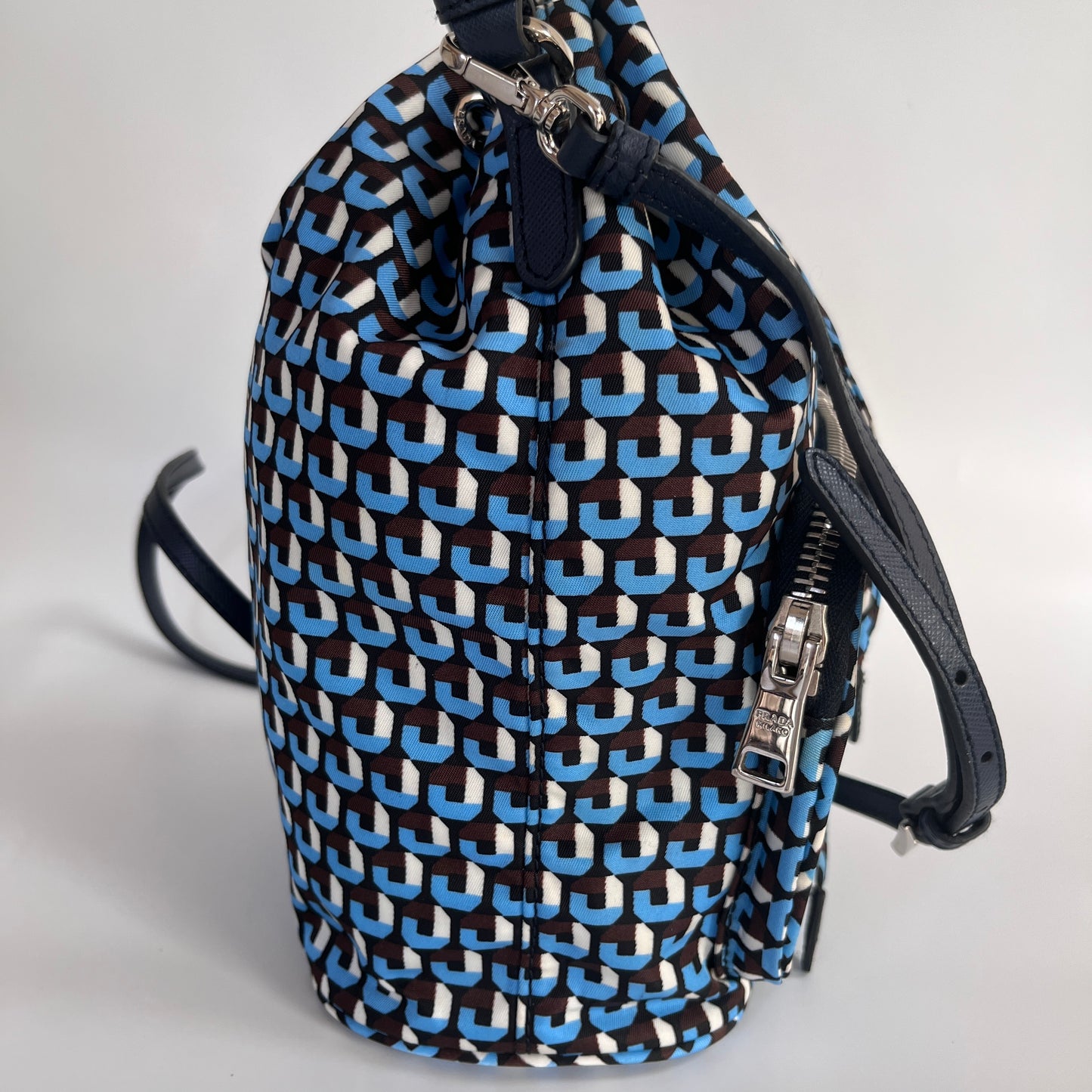 Prada Duet Blue Re-nylon Bucket Crossbody Bag