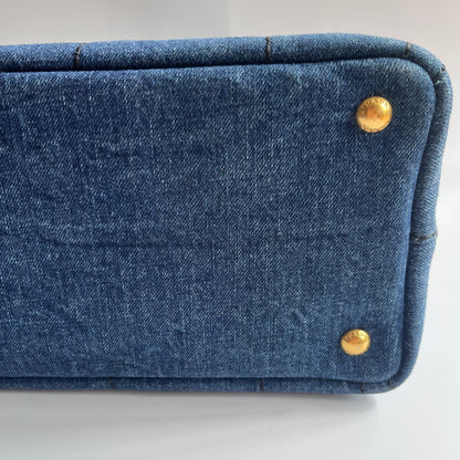 Prada Blue Denim Canapa Top Handle Bag