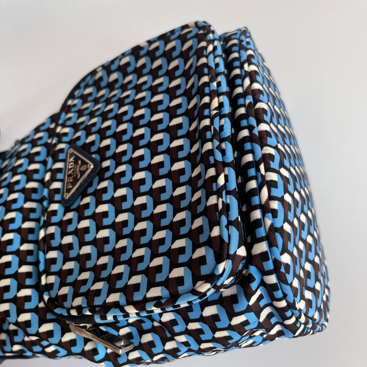 Prada Duet Blue Re-nylon Bucket Crossbody Bag