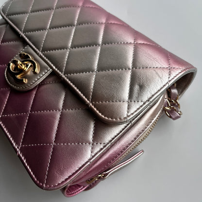 Chanel Quilted Gradient Metallic Lambskin Like A Wallet Flap Crossbody Bag