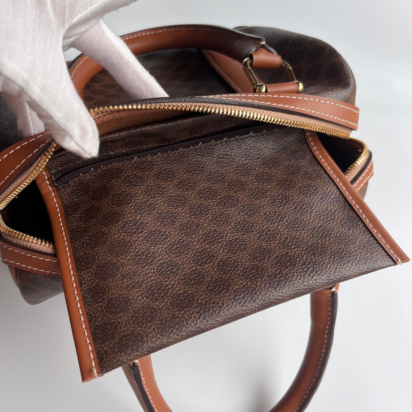 Celine Vintage Macadam Coated Canvas Boston Bag