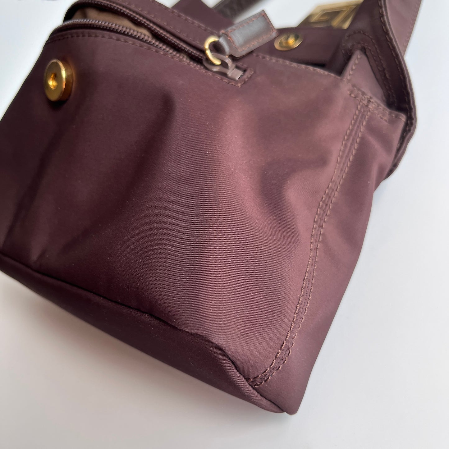 Moschino Vintage Brown Baguette Nylon Shoulder Bag