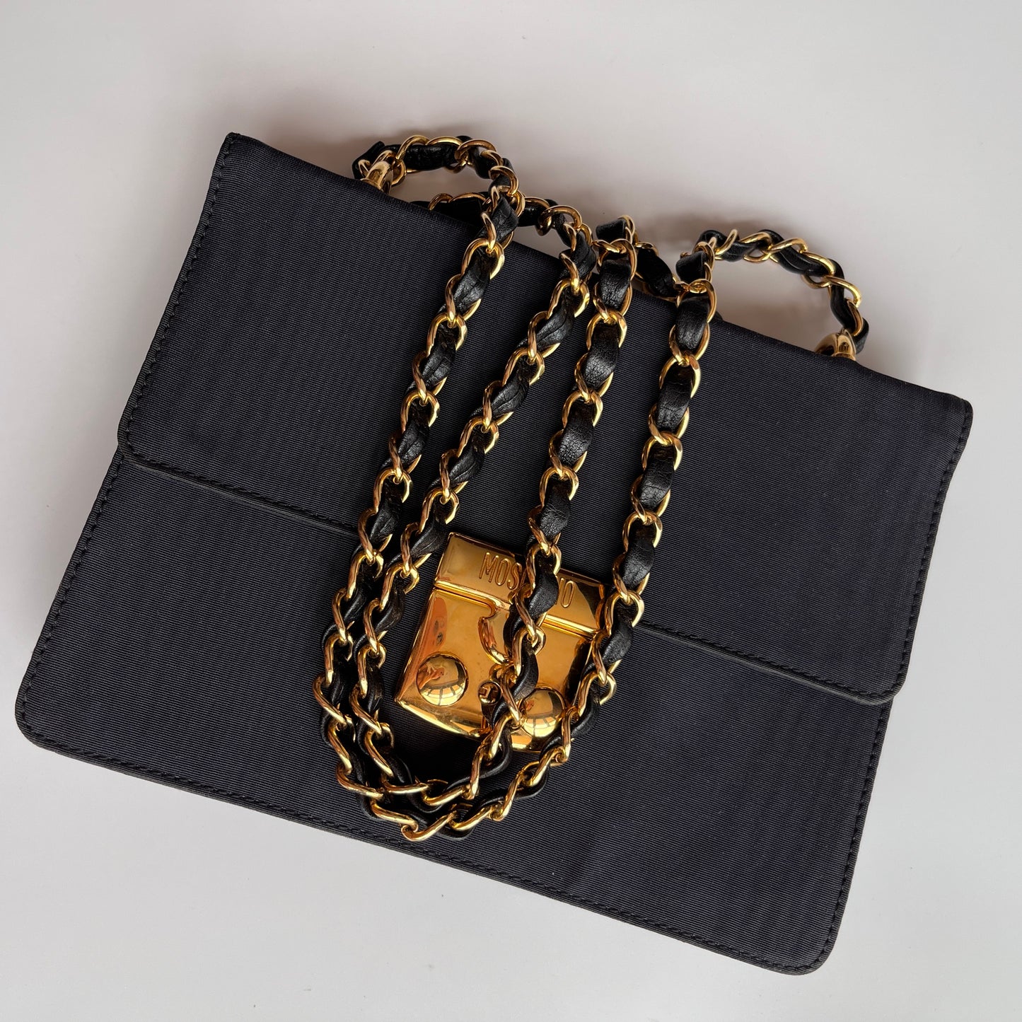 Moschino Vintage Black Nylon Chain Shoulder Bag
