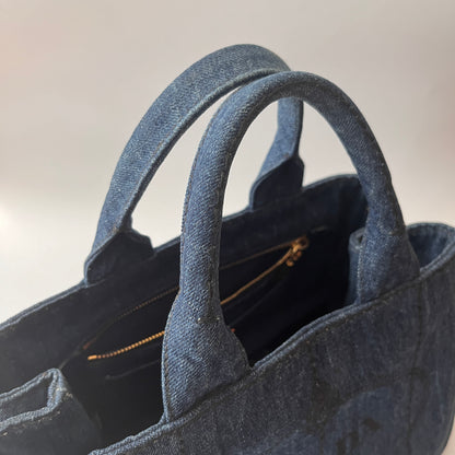 Prada Blue Denim Canapa Top Handle Bag