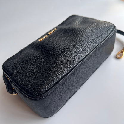Miu Miu Black Goatskin Madras Double Zip Pochette Clutch