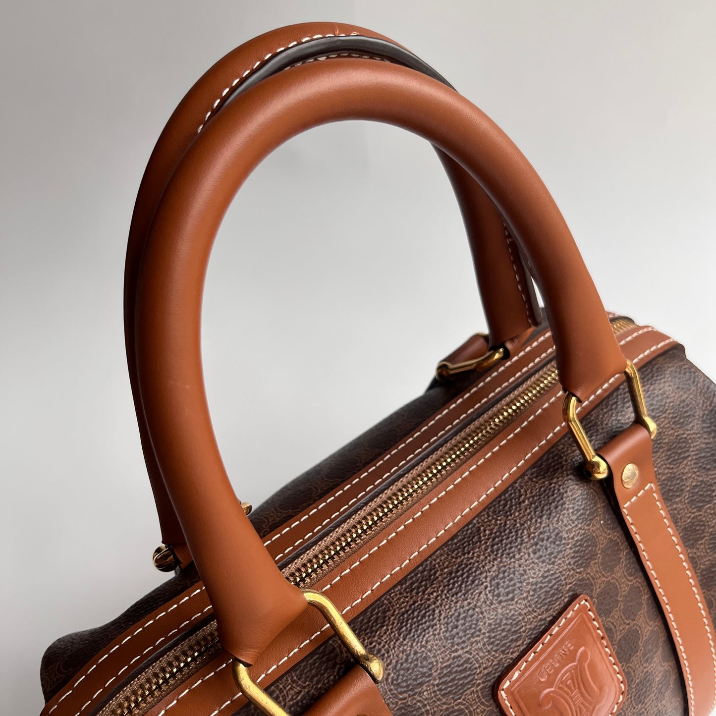 Celine Vintage Macadam Coated Canvas Boston Bag