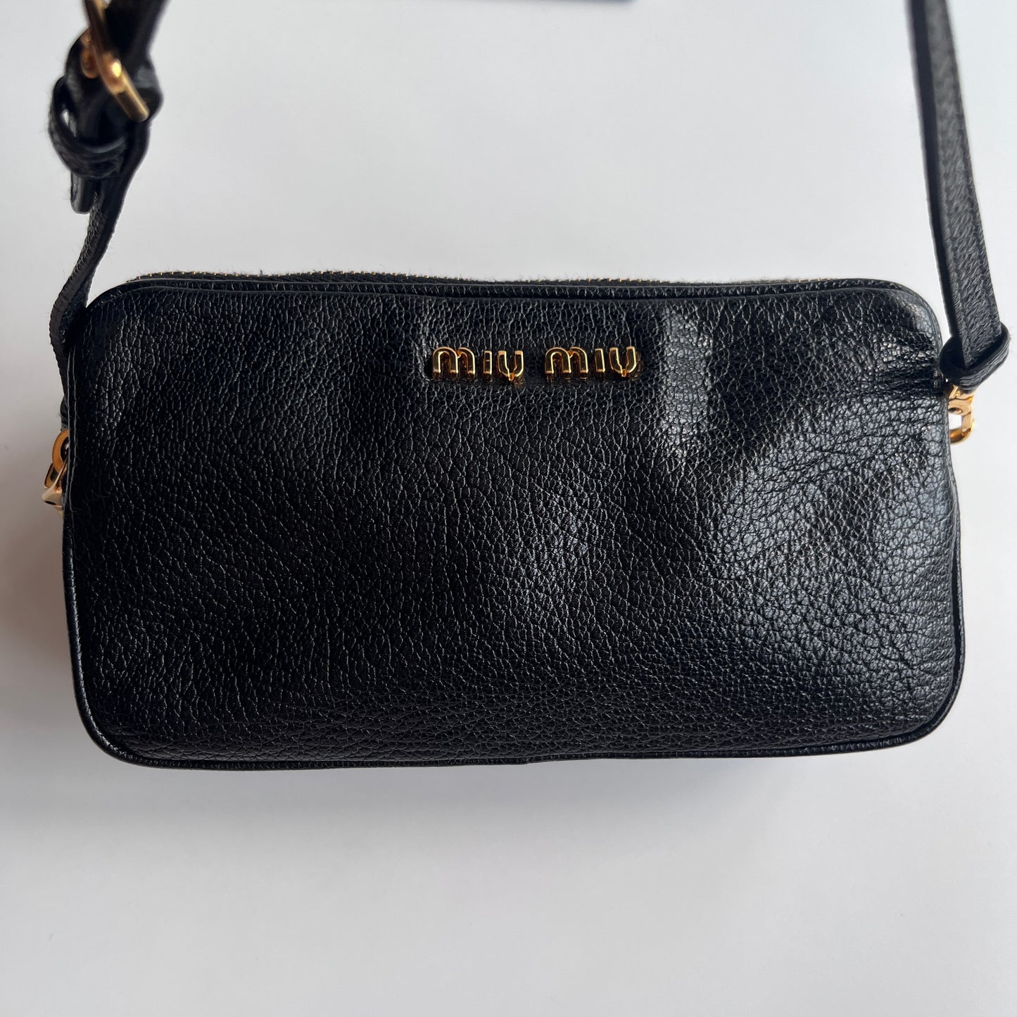 Miu Miu Black Goatskin Madras Double Zip Pochette Clutch