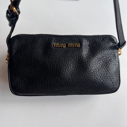 Miu Miu Black Goatskin Madras Double Zip Pochette Clutch