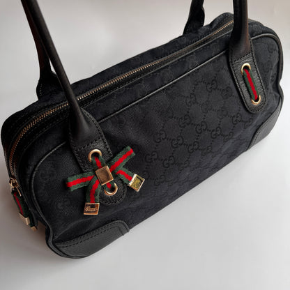 Gucci Princy Black Canvas Sherry Line Shoulder Bag