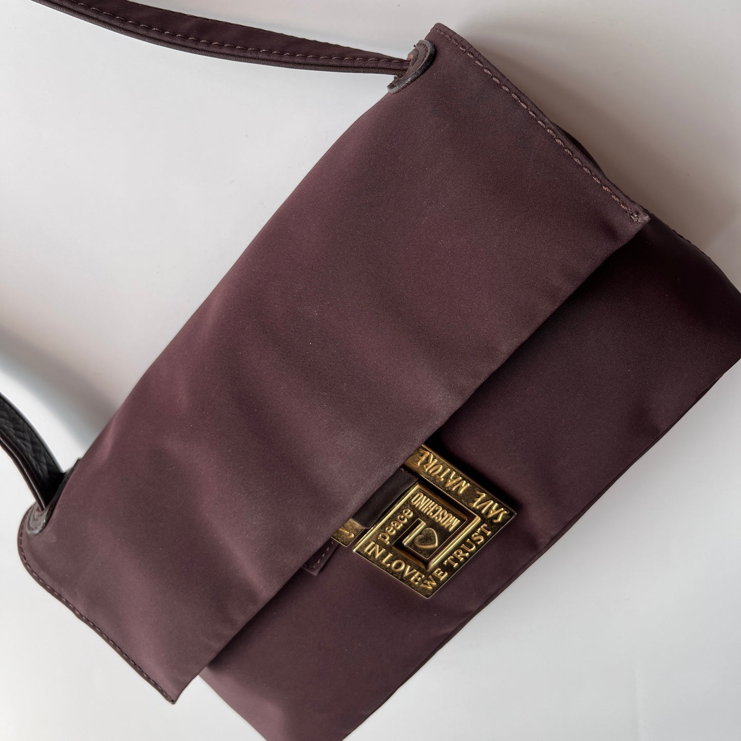 Moschino Vintage Brown Baguette Nylon Shoulder Bag