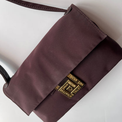 Moschino Vintage Brown Baguette Nylon Shoulder Bag