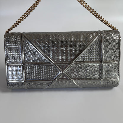 Christian Dior Diorama Metallic Silver Patent Wallet On Chain