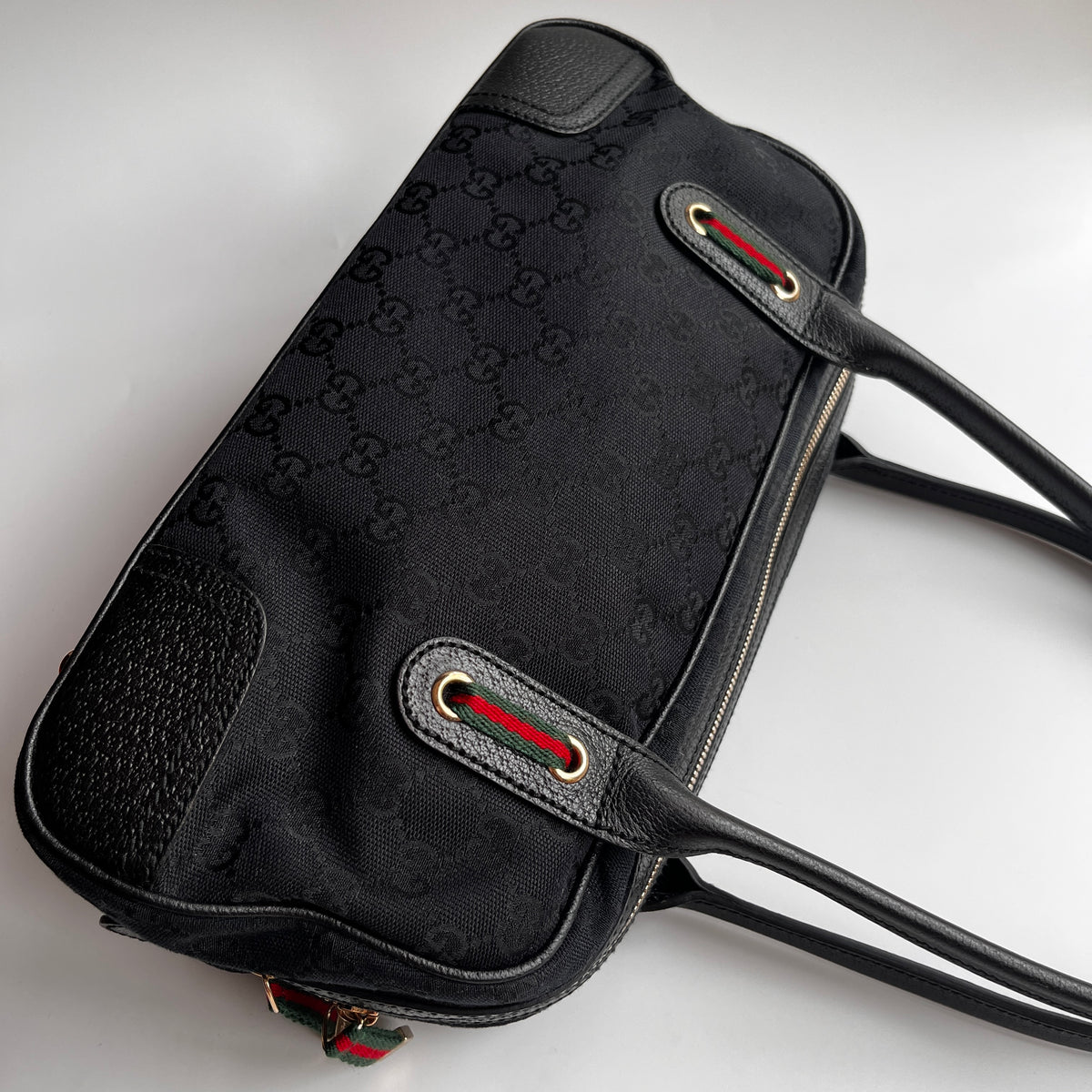 Gucci Princy Black Canvas Sherry Line Shoulder Bag