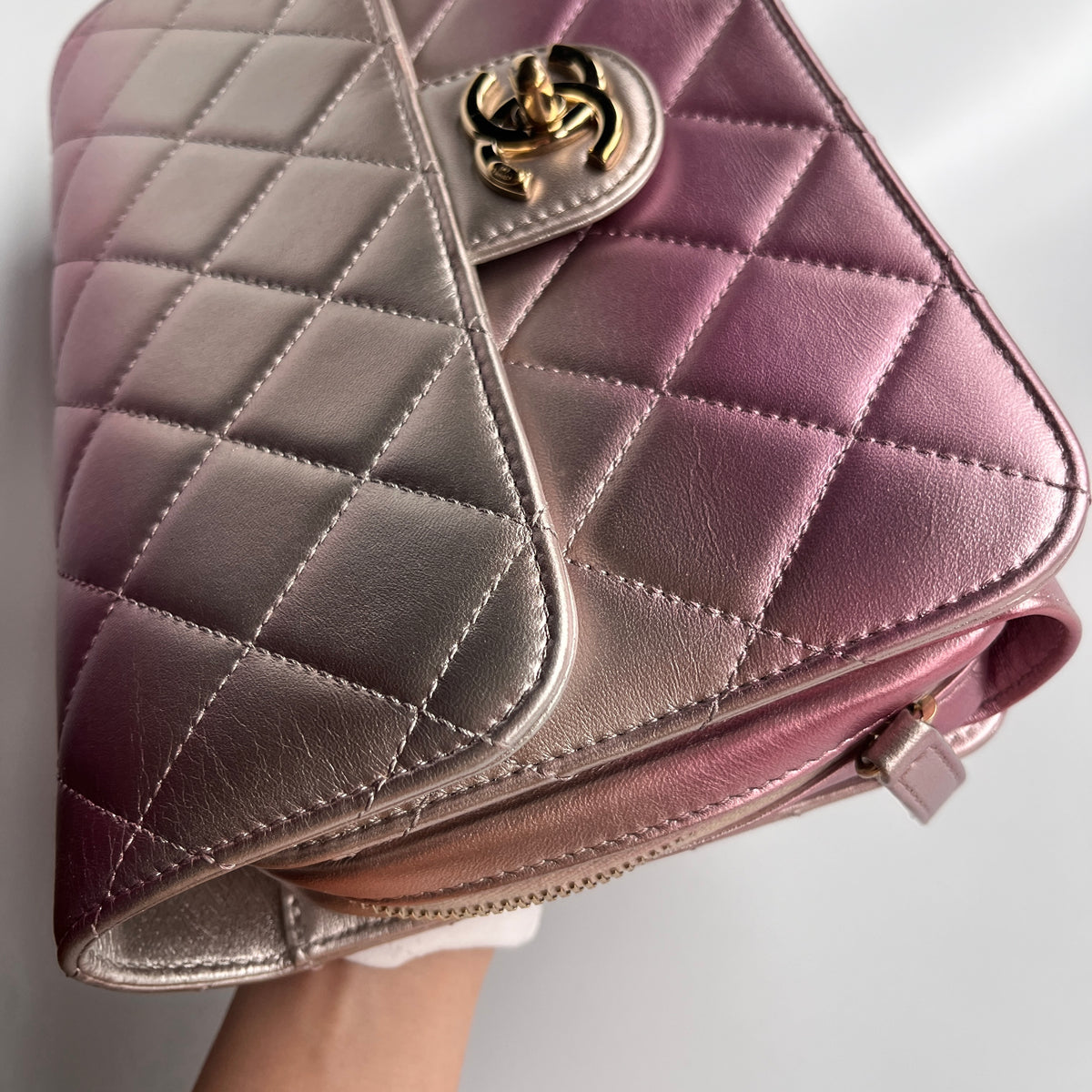 Chanel Quilted Gradient Metallic Lambskin Like A Wallet Flap Crossbody Bag