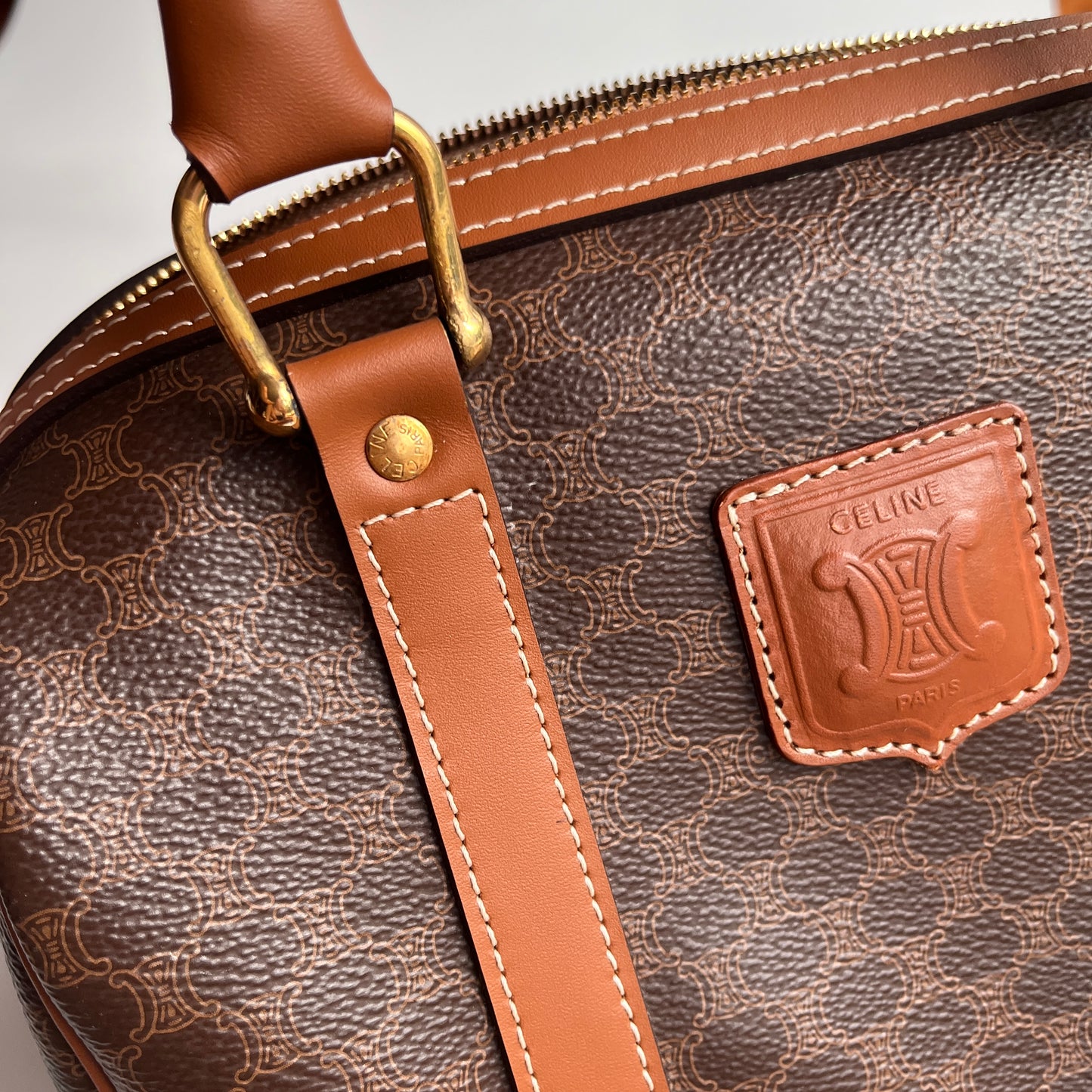 Celine Vintage Macadam Coated Canvas Boston Bag