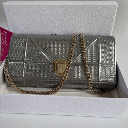 Christian Dior Diorama Metallic Silver Patent Wallet On Chain