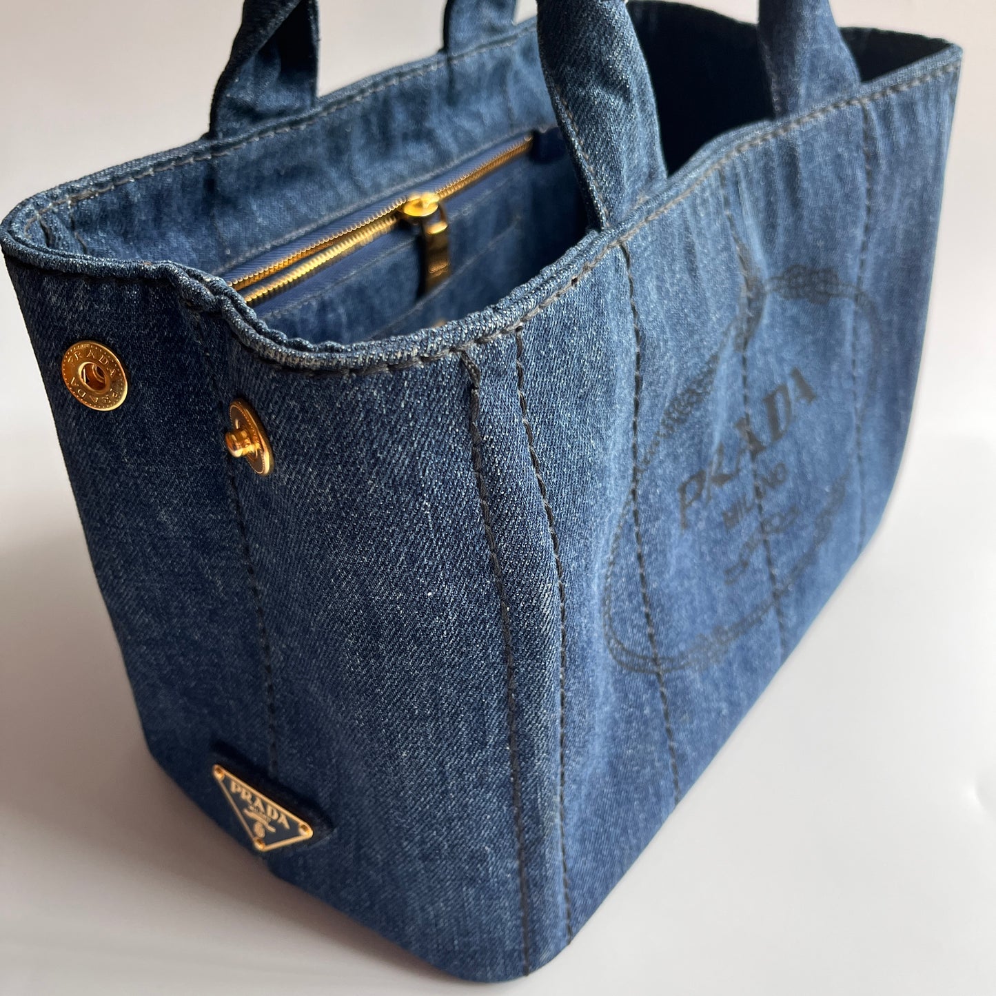 Prada Blue Denim Canapa Top Handle Bag