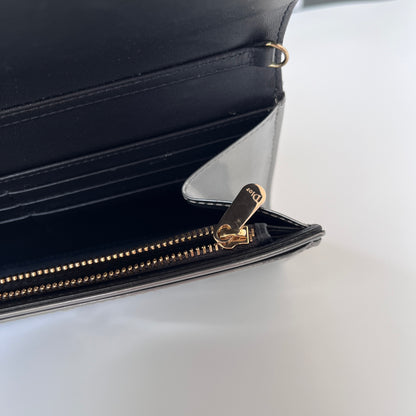 Christian Dior Diorama Metallic Silver Patent Wallet On Chain