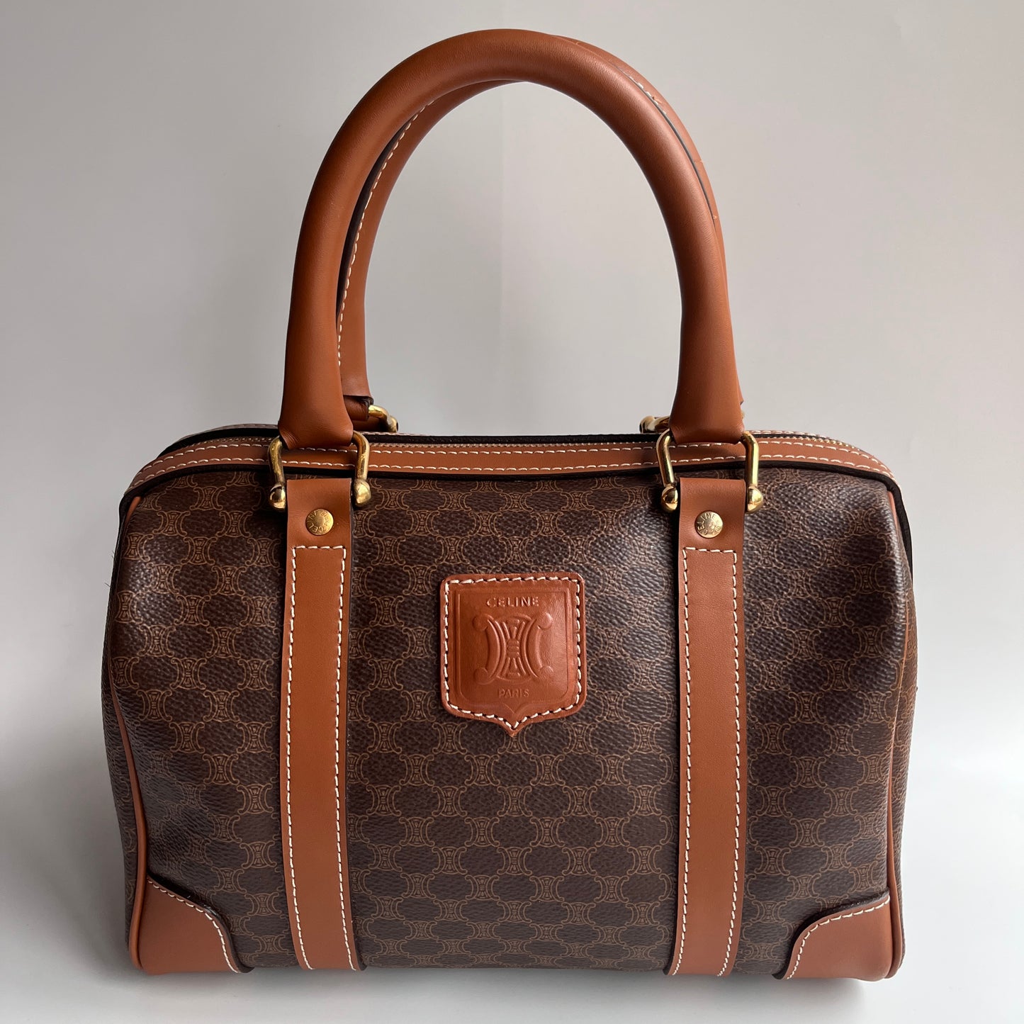 Celine Vintage Macadam Coated Canvas Boston Bag