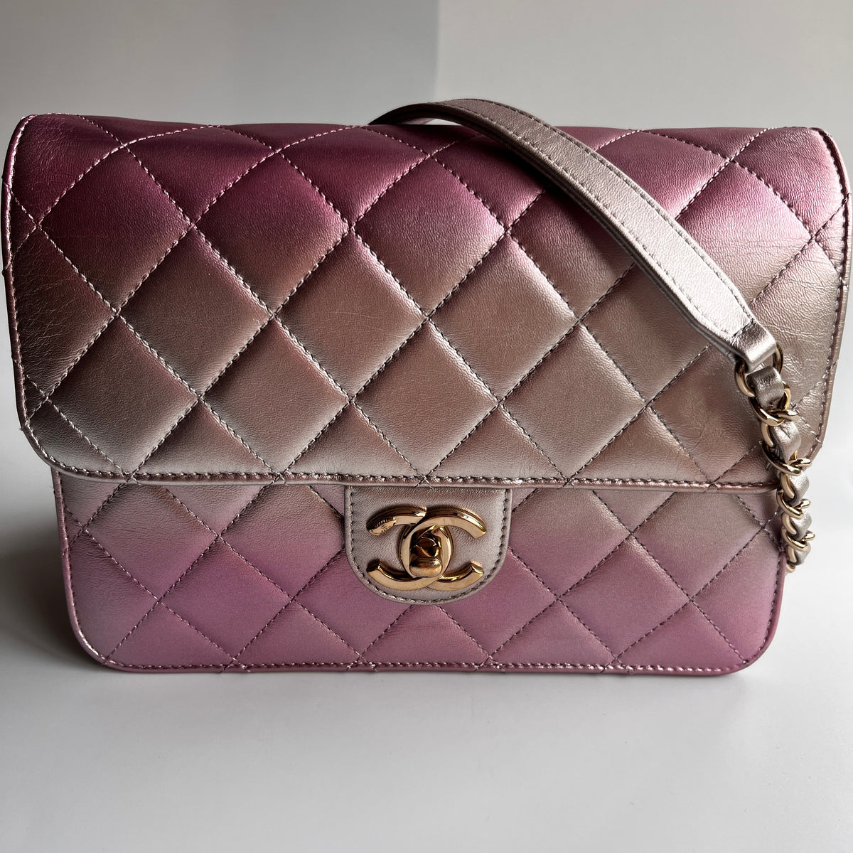 Chanel Quilted Gradient Metallic Lambskin Like A Wallet Flap Crossbody Bag