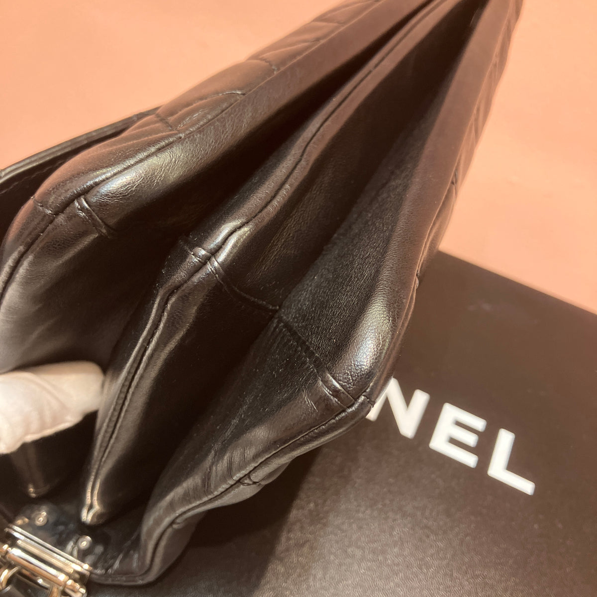 Chanel Boy East West Flap Black Leather Crossbody Clutch Bag