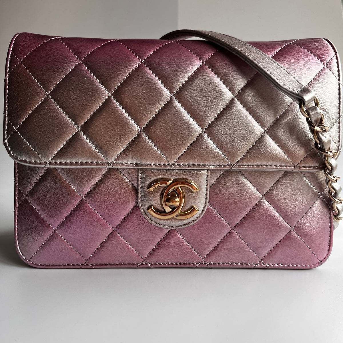 Chanel Quilted Gradient Metallic Lambskin Like A Wallet Flap Crossbody Bag