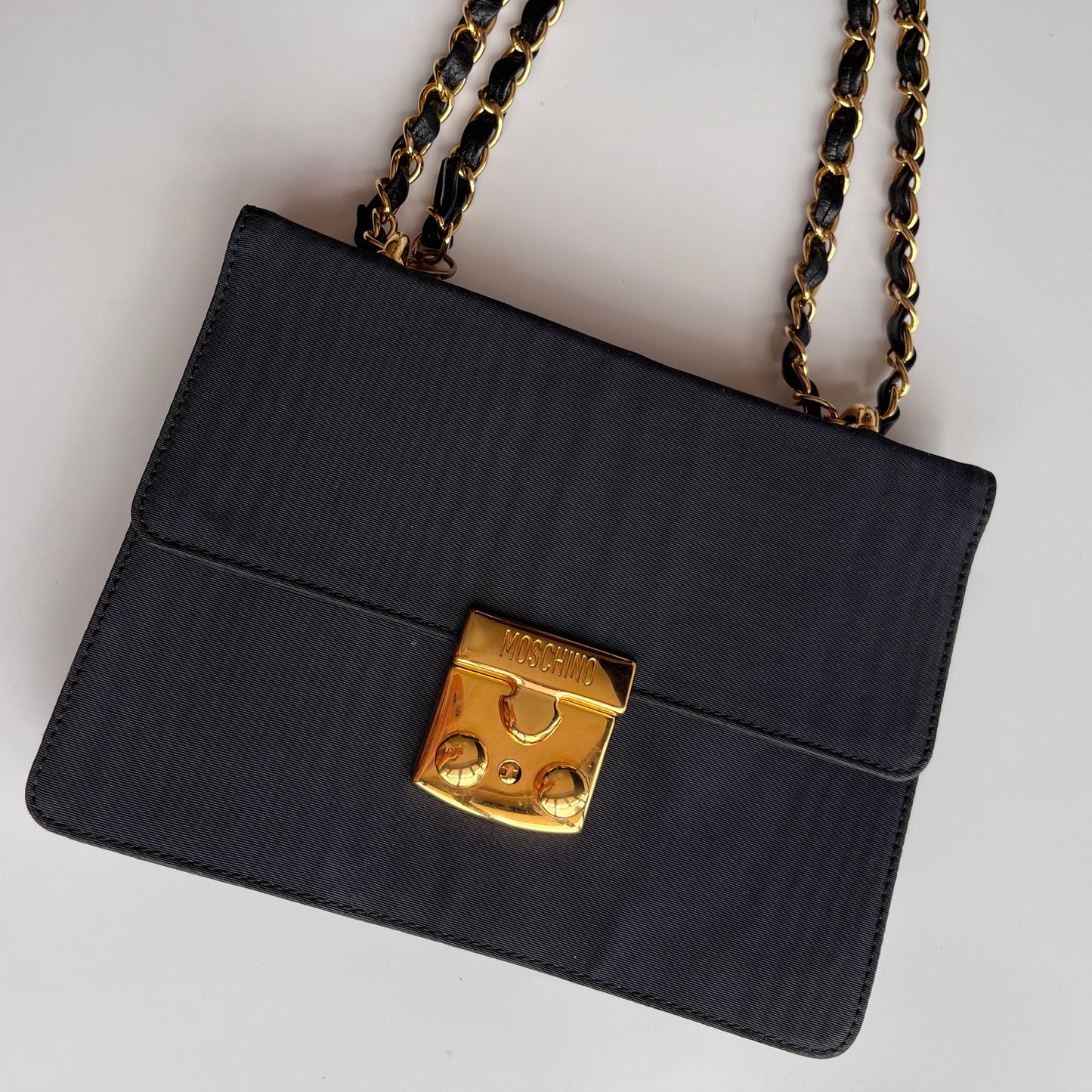 Moschino Vintage Black Nylon Chain Shoulder Bag