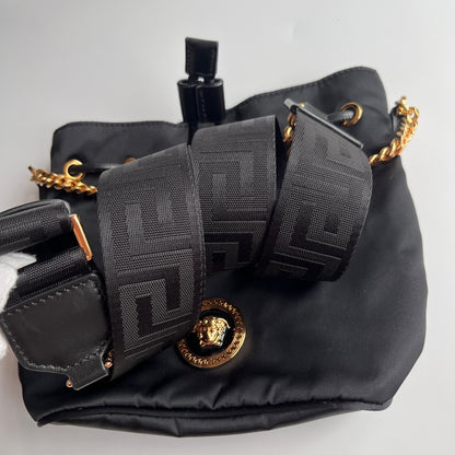 Versace Black Nylon Bucket La Medusa Crossbody Bag