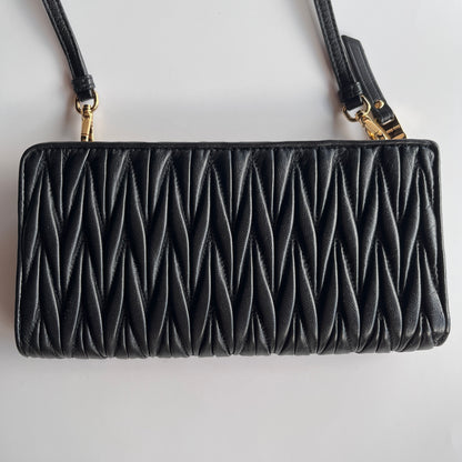 Miu Miu Black Matelasse Leather Wallet On Strap