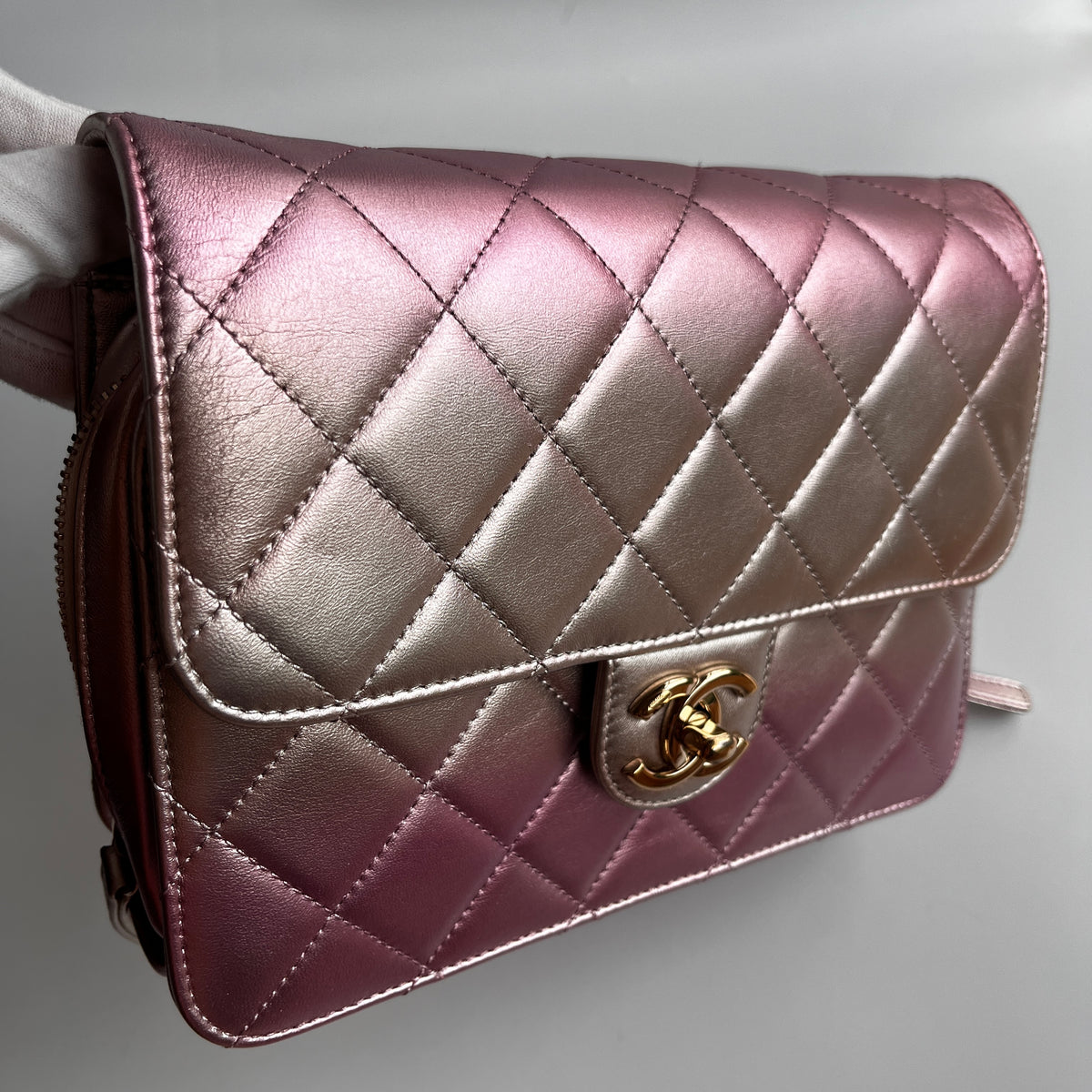 Chanel Quilted Gradient Metallic Lambskin Like A Wallet Flap Crossbody Bag