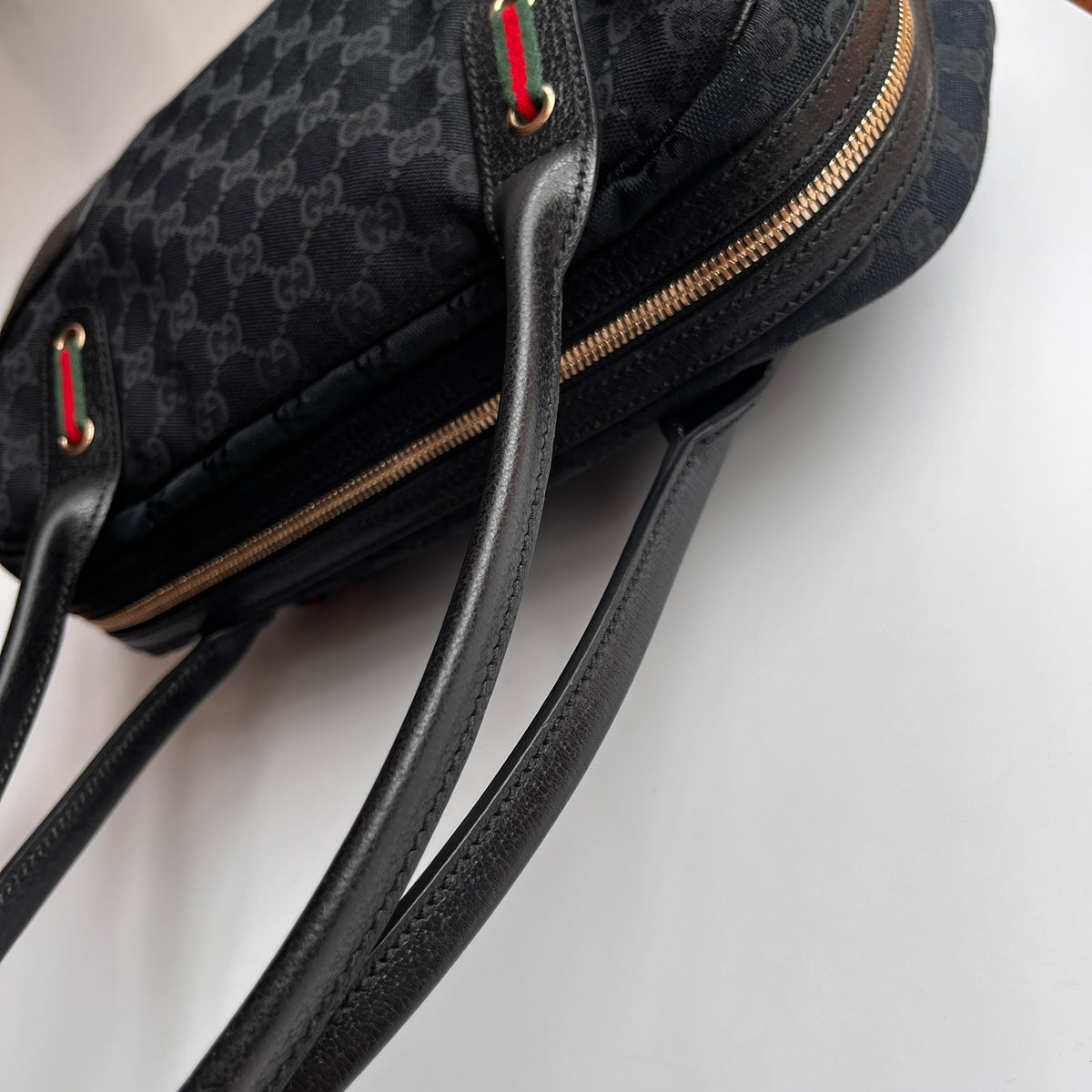 Gucci Princy Black Canvas Sherry Line Shoulder Bag