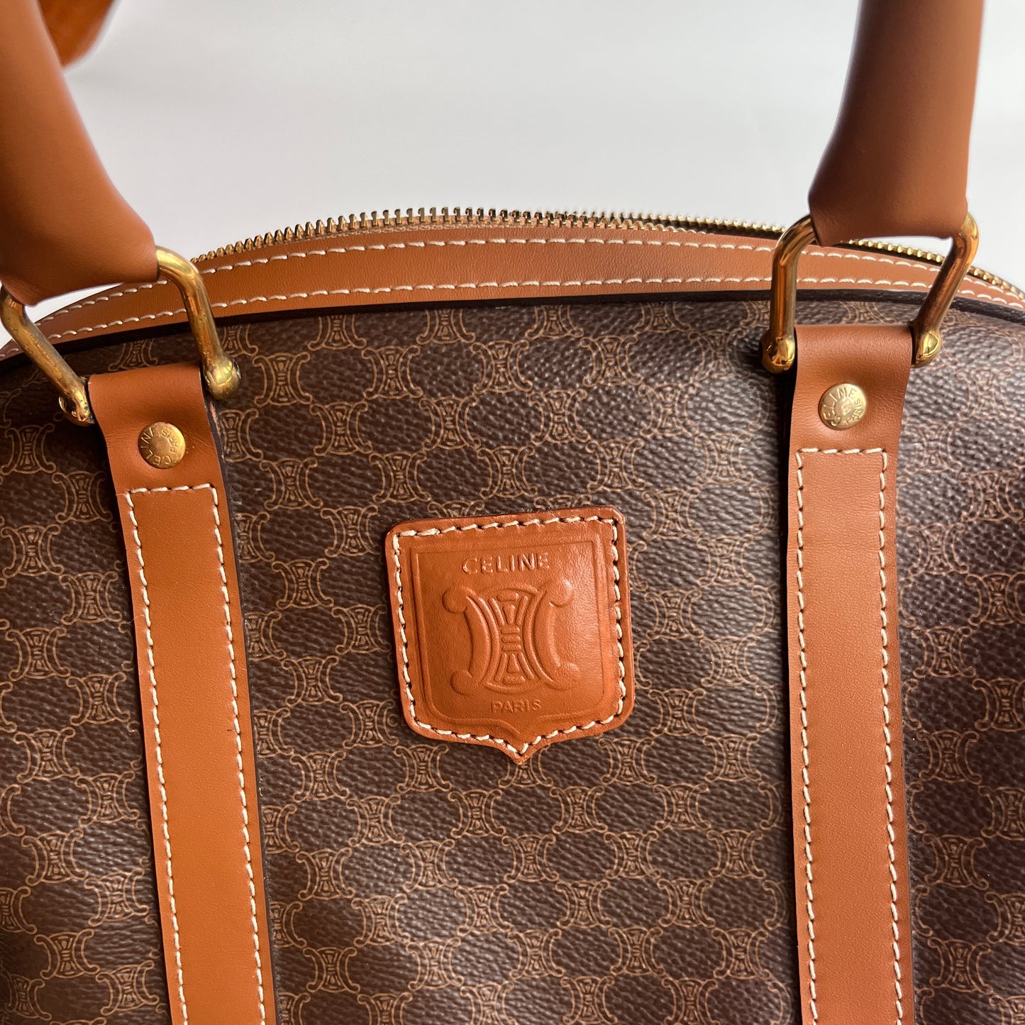 Celine Vintage Macadam Coated Canvas Boston Bag