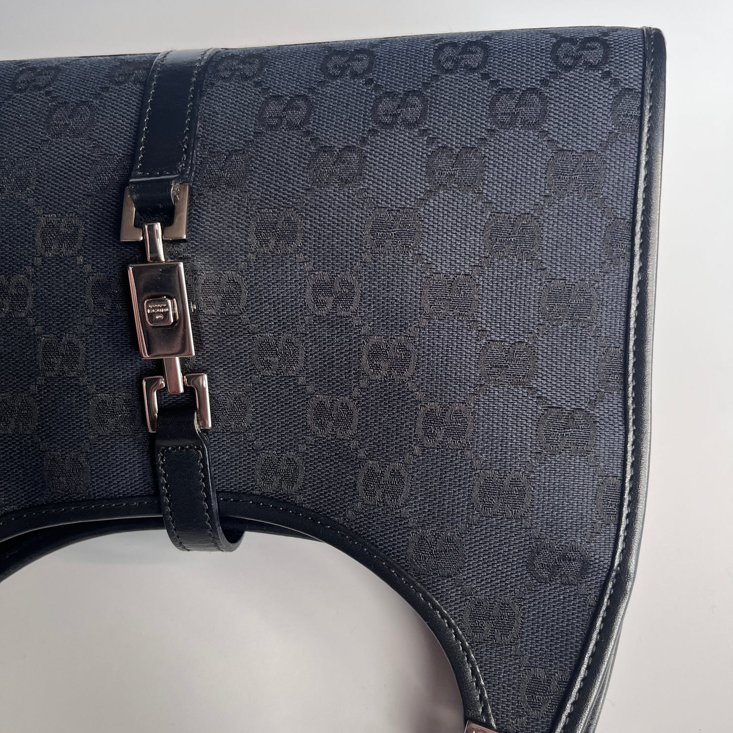 Gucci Vintage Black Jackie Canvas Shoulder Bag