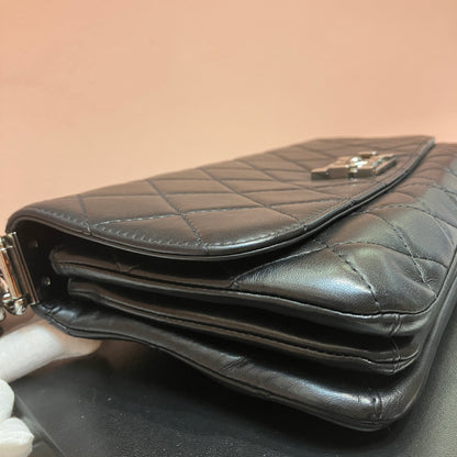 Chanel Boy East West Flap Black Leather Crossbody Clutch Bag