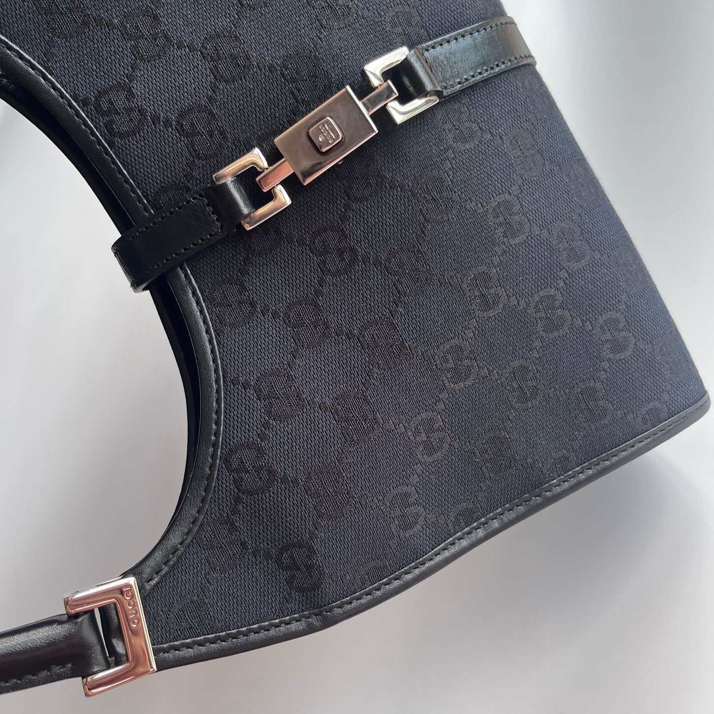 Gucci Vintage Black Jackie Canvas Shoulder Bag