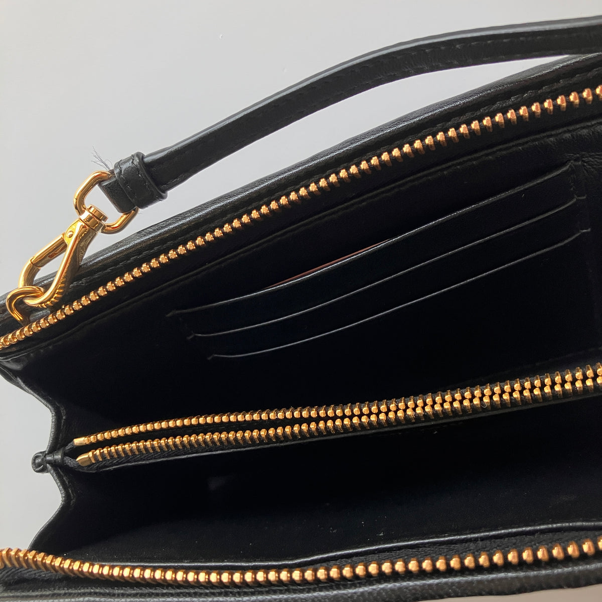 Miu Miu Black Matelasse Leather Wallet On Strap
