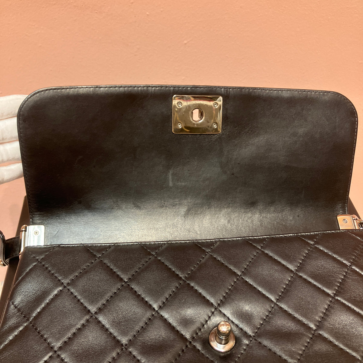 Chanel Boy East West Flap Black Leather Crossbody Clutch Bag